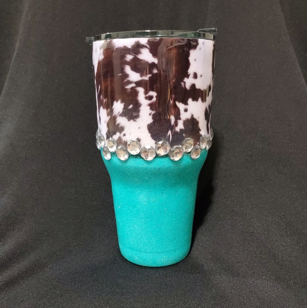 SOLD! 30oz glitter and cow hide tumbler